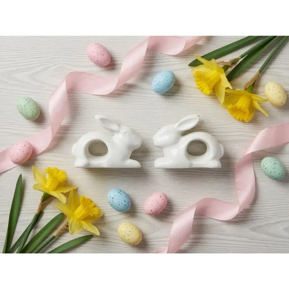 Pair of Ashland White Ceramic Bunny Napkin Rings